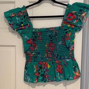 Women’s Teal Floral Smocked Top